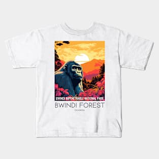 A Pop Art Travel Print of Bwindi Impenetrable National Park - Uganda Kids T-Shirt